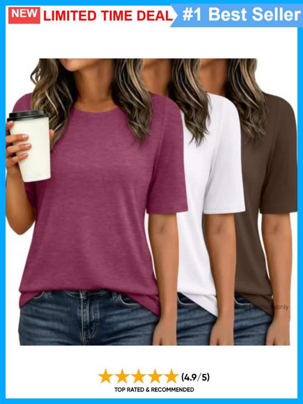 3 Pack Womens Half Sleeve Crew Neck Basic Tees Soft Summer Tops